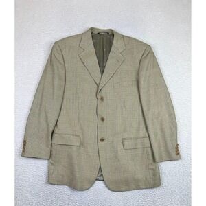 Chiavari Sport Coat Mens 44 Beige Plaid Silk Wool Made in Italy Business Formal
